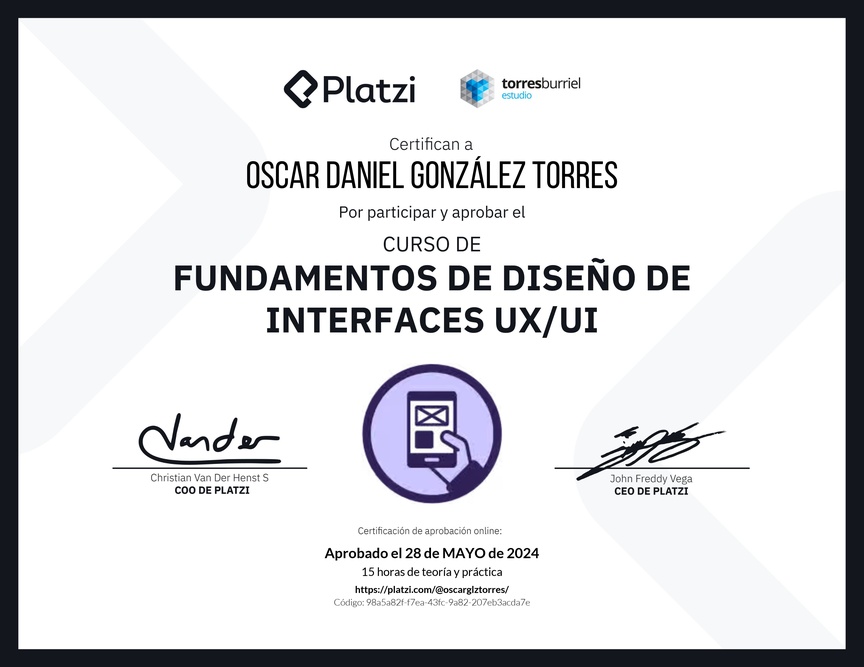 Diploma del Curso de Fundamentos de Diseño de Interfaces UX/UI