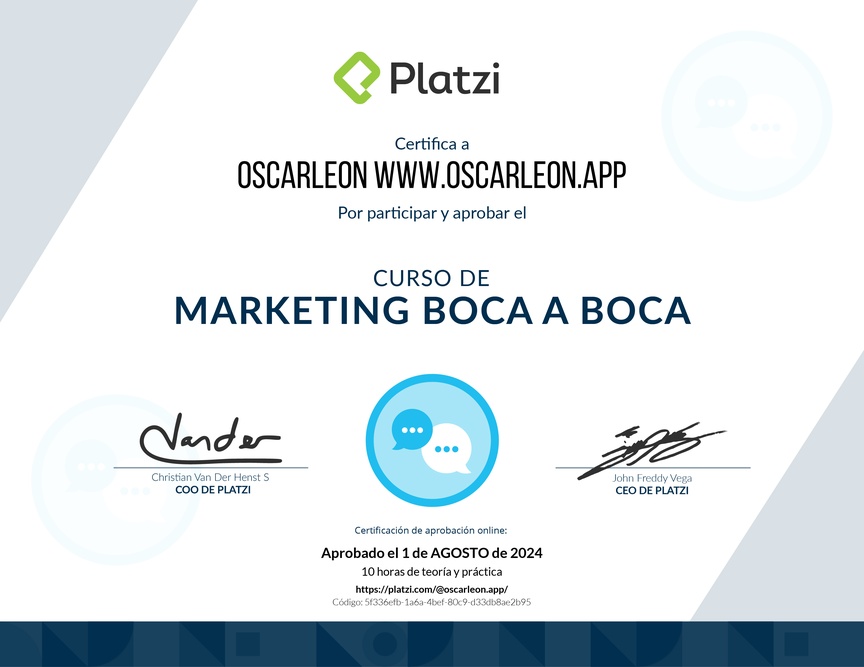 Diploma del Curso de Marketing de Boca a Boca
