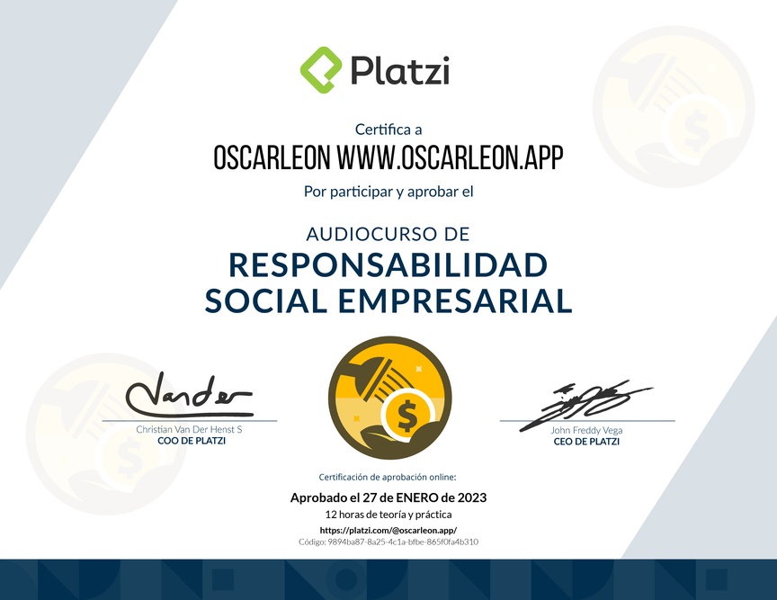 Diploma de Audiocurso de Responsabilidad Social Empresarial