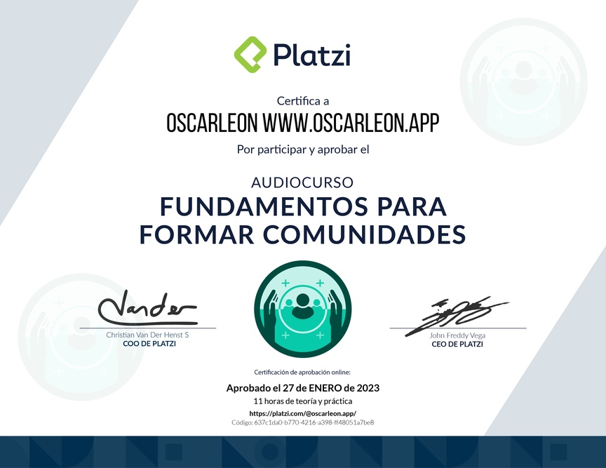 Diploma de Audiocurso Fundamentos para Formar Comunidades