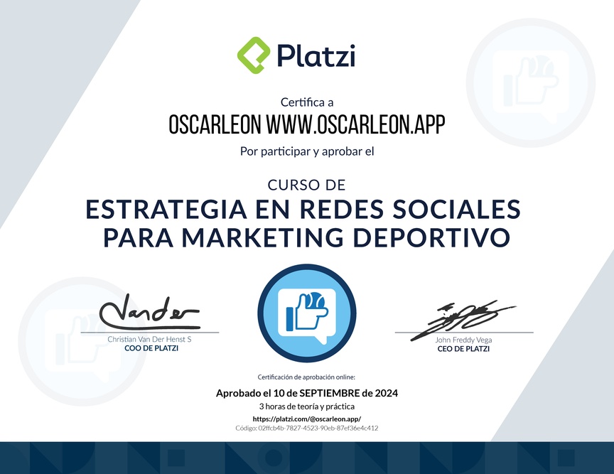 Diploma del Curso de Estrategia en Redes Sociales para Marketing Deportivo
