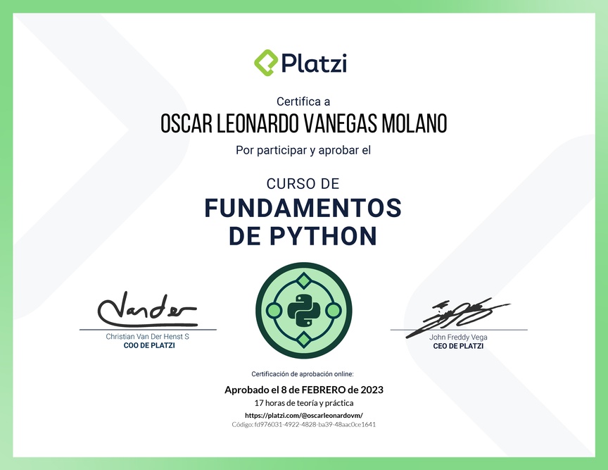 Diploma del Curso de Fundamentos de Python