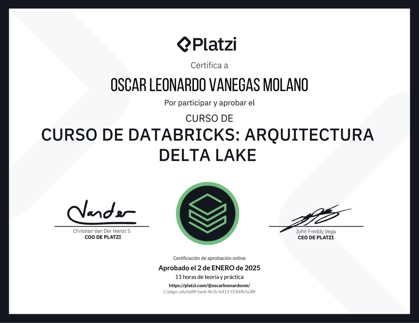 Diploma del Curso de Databricks: Arquitectura Delta Lake