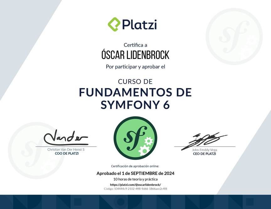Diploma del Curso de Fundamentos de Symfony 6