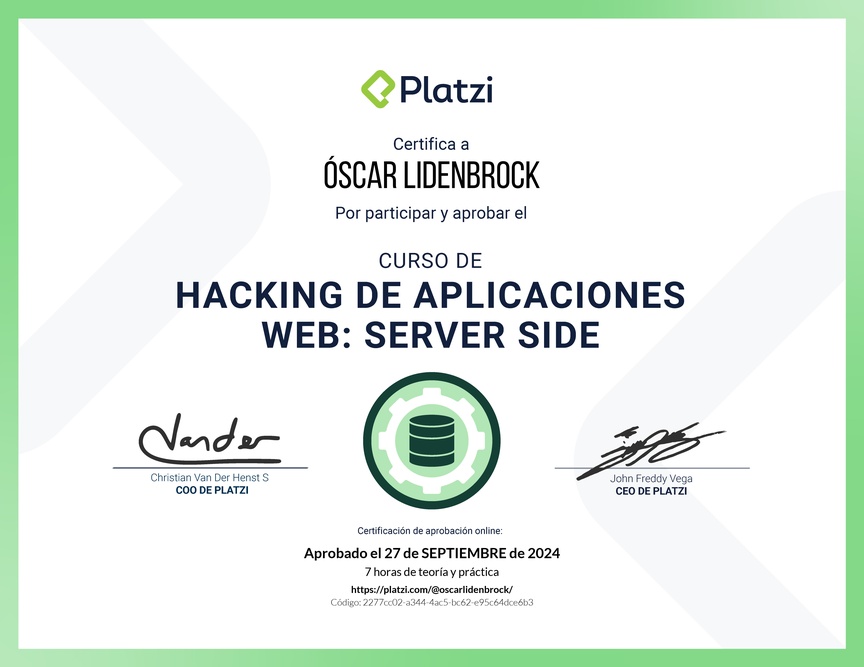 Diploma del Curso de Hacking: Aplicaciones Web Server Side
