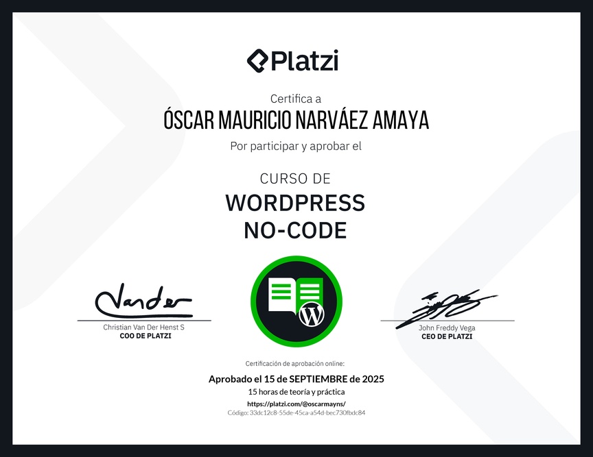 Diploma del Curso de WordPress No-Code