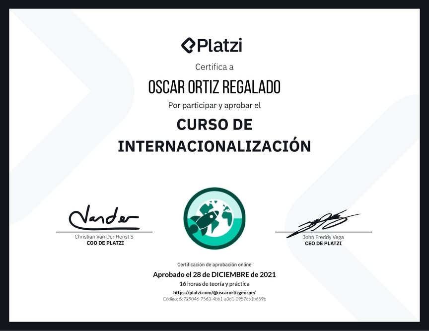 Diploma del Curso de Internacionalización
