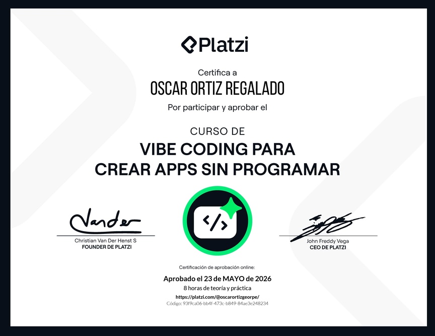 Diploma del Curso de Vibe Coding para Crear Apps sin Programar con Google AI Studio