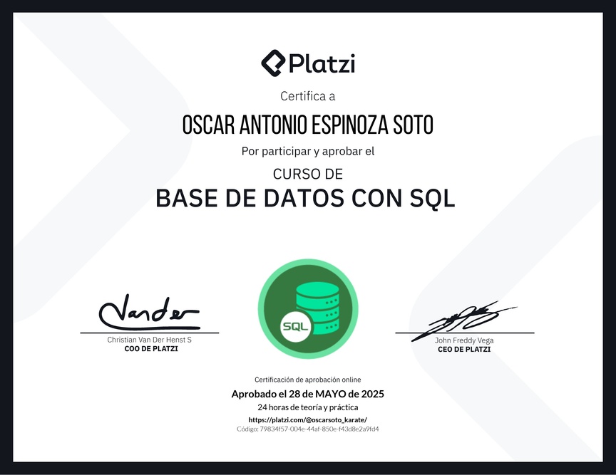 Diploma del Curso de Bases de Datos con SQL