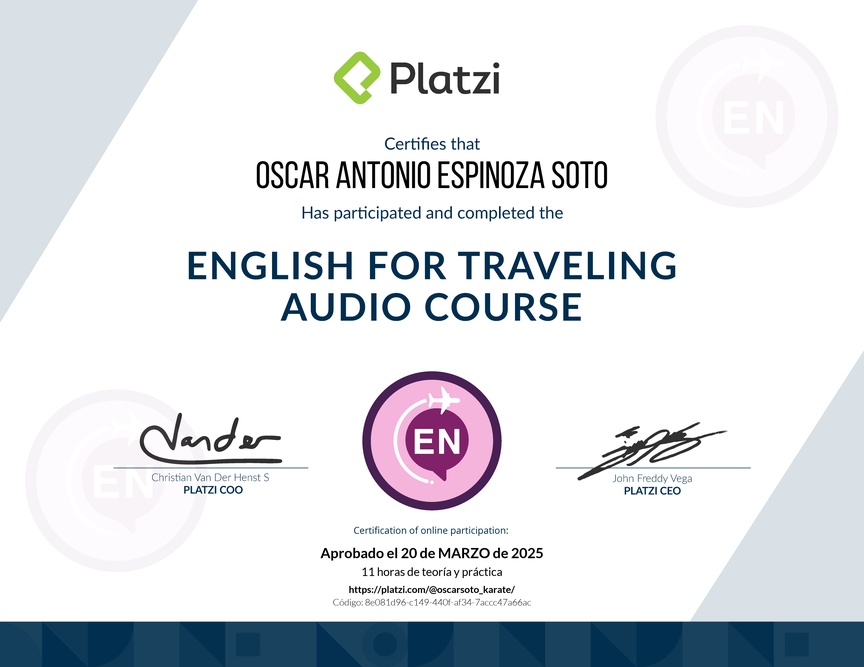 Diploma de Audio Curso de Inglés para Viajes