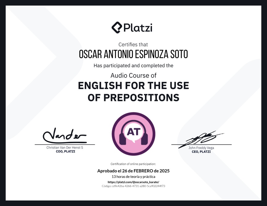 Diploma de Audio Curso de Inglés para el Uso de Preposiciones