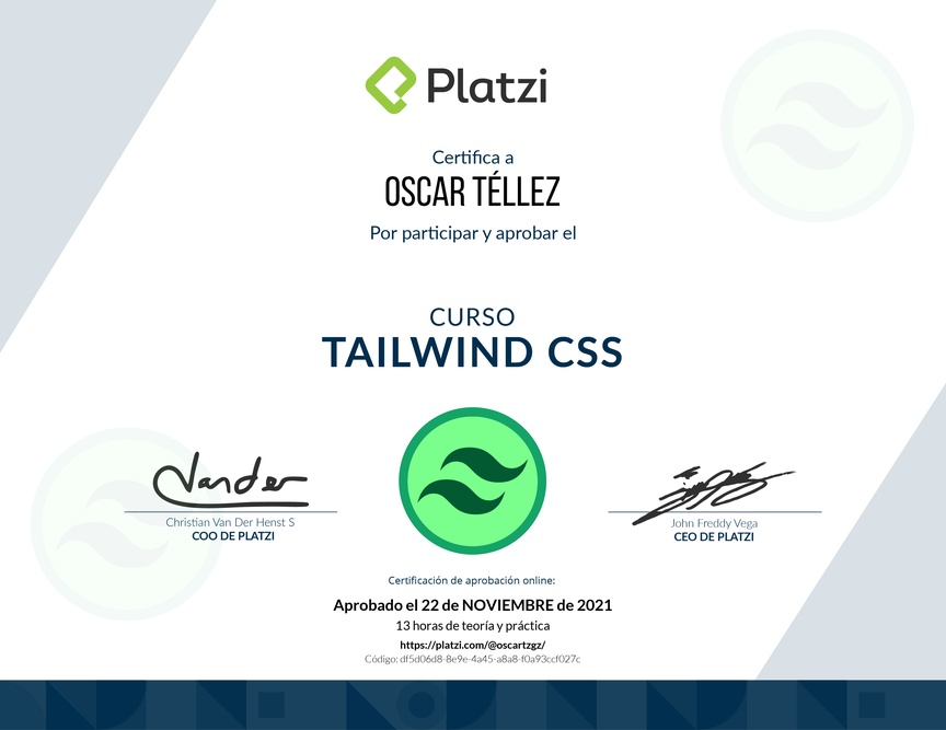 Diploma del Curso de Tailwind CSS 1