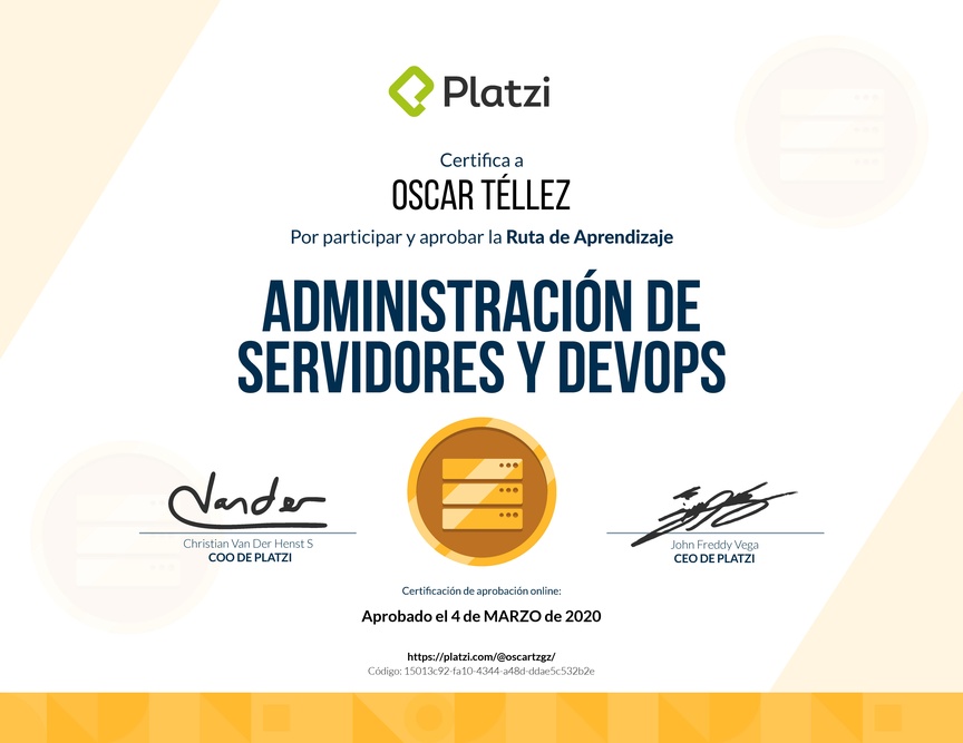Diploma de la Ruta de Aprendizaje de Administración de Servidores y DevOps