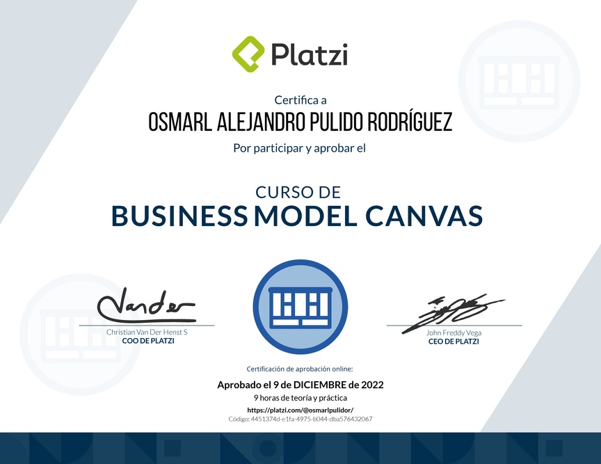Diploma del Curso de Business Model Canvas