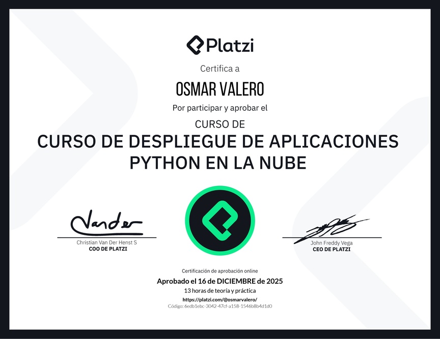 Diploma del Curso de Despliegue de Aplicaciones Python en la Nube