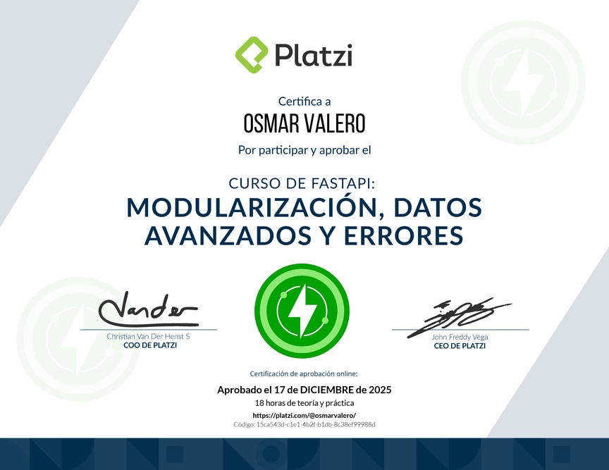 Diploma del Curso de FastAPI: Modularización, Datos y Errores