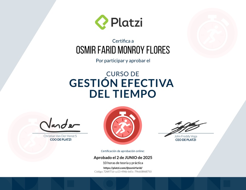 Diploma del Curso de Gestión Efectiva del Tiempo