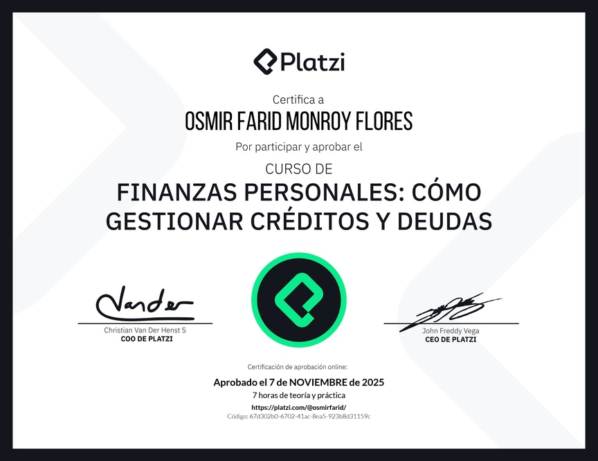 Diploma del Curso de Finanzas Personales: Cómo Gestionar Créditos y Deudas
