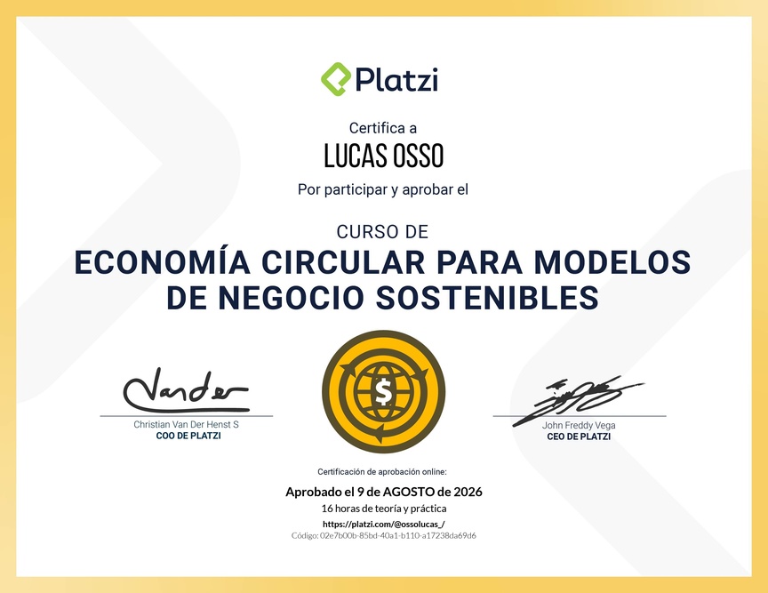 Diploma del Curso de Economía Circular para Modelos de Negocio Sostenibles