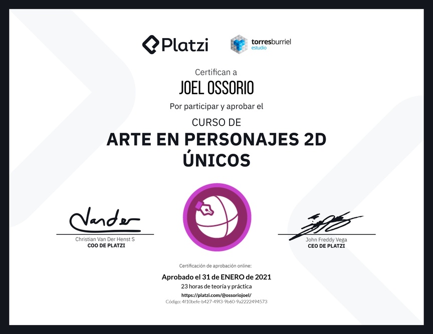 Diploma del Curso de Arte en Personajes 2D Únicos