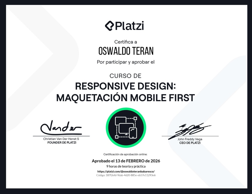 Diploma del Curso de Responsive Design: Maquetación Mobile First