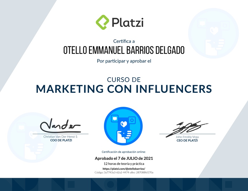 Diploma del Curso de Marketing con Influencers