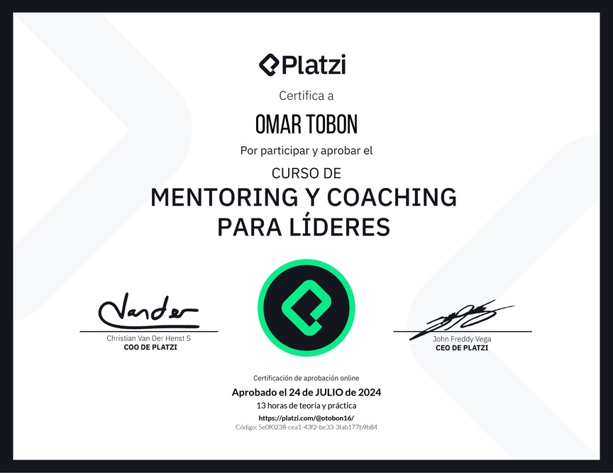 Diploma del Curso de Mentoring y Coaching para Líderes