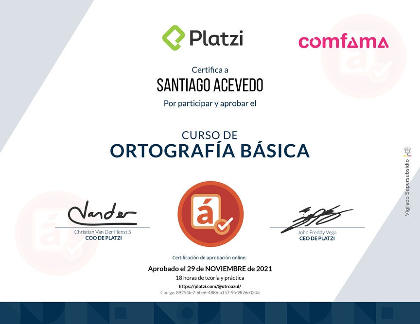 Diploma del Curso de Ortografía Básica