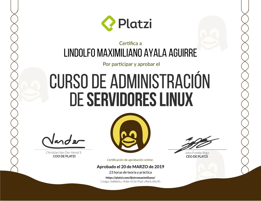 Diploma del Curso de Administración de Servidores Linux 2017