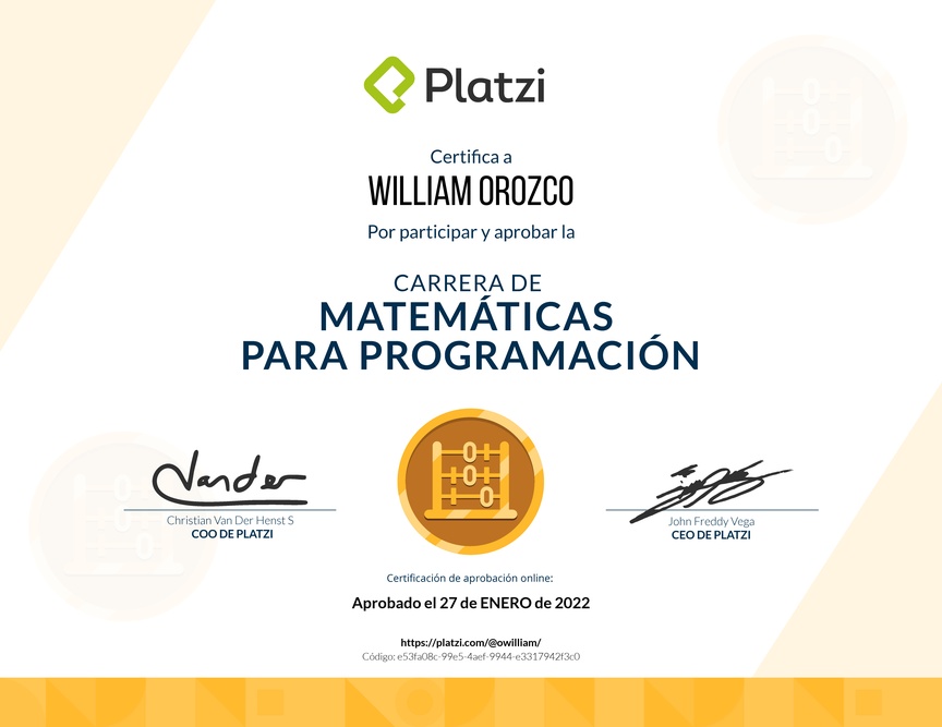 Diploma de la Ruta de Aprendizaje de Matemáticas para Programación