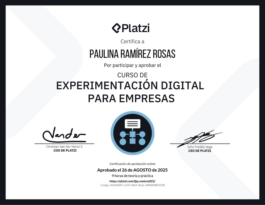 Diploma del Curso de Experimentación Digital para Empresas