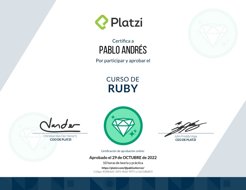 Diploma del Curso de Ruby
