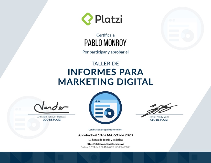 Diploma de Taller de Informes para Marketing Digital