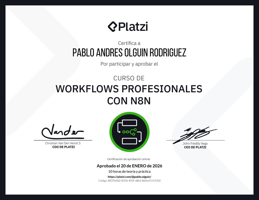 Diploma del Curso de Workflows Profesionales con n8n