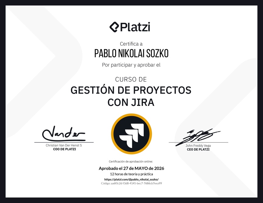 Diploma del Curso de Gestión de Proyectos con Jira