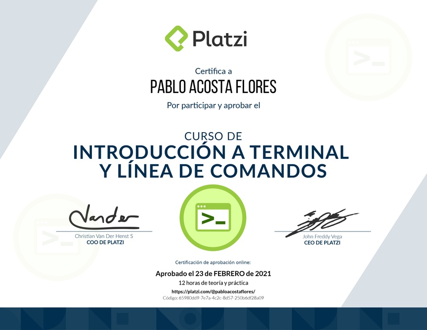 Diploma del Curso de Introducción a la Terminal y Línea de Comandos 2019