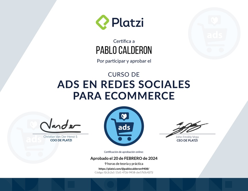 Diploma del Curso de Publicidad en Redes Sociales para E-commerce