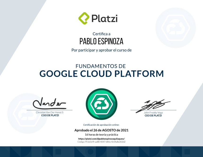 Diploma de Fundamentos de Google Cloud Platform 2018