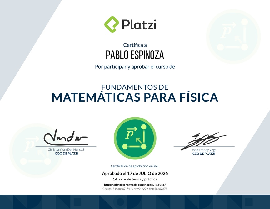 Diploma del Curso de Fundamentos de Matemáticas para Física