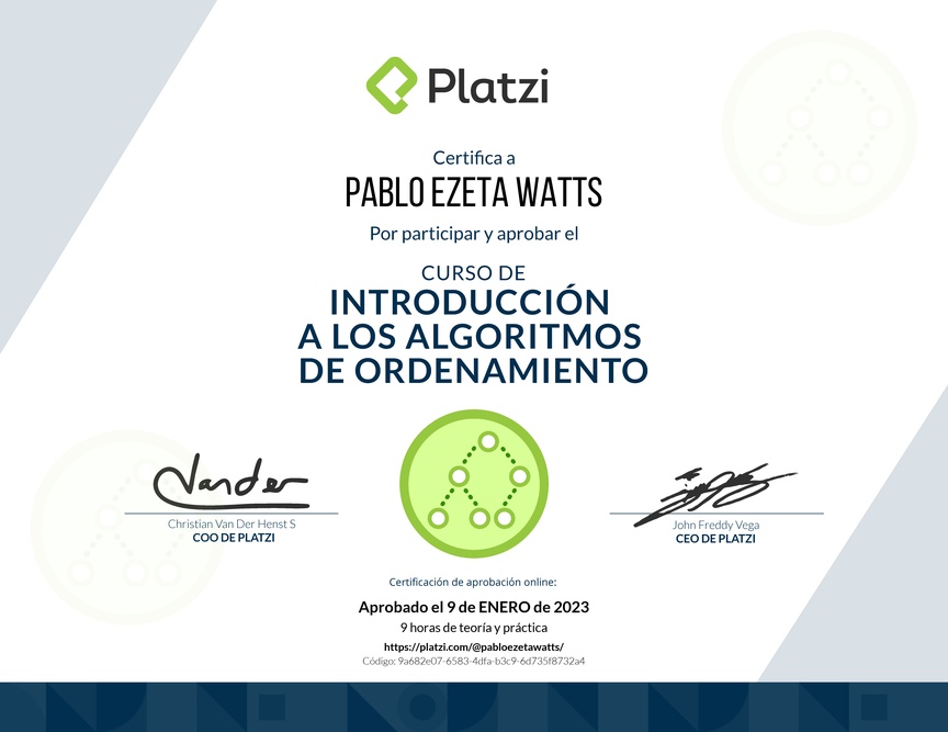 Diploma del Curso de Introducción a los Algoritmos de Ordenamiento