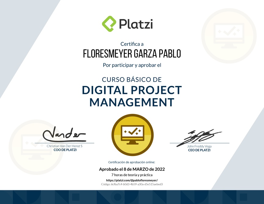 Diploma del Curso Básico de Digital Project Management