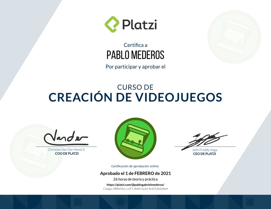 Diploma del Curso de Creación de Videojuegos