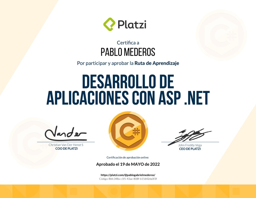 Diploma de la Ruta de Aprendizaje de Desarrollo con ASP.NET