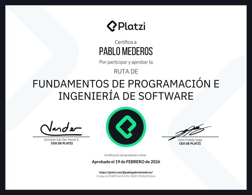 Diploma de la Ruta de Aprendizaje de Fundamentos de Programación e Ingeniería de Software
