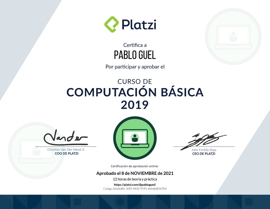 Diploma del Curso de Computación Básica