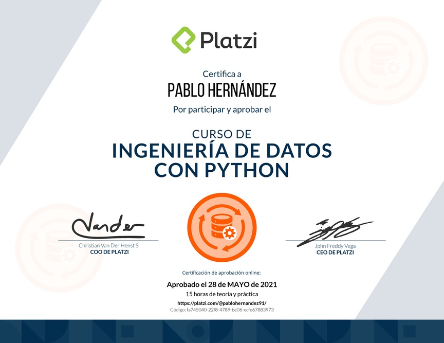 Diploma del Curso de Ingeniería de Datos con Python
