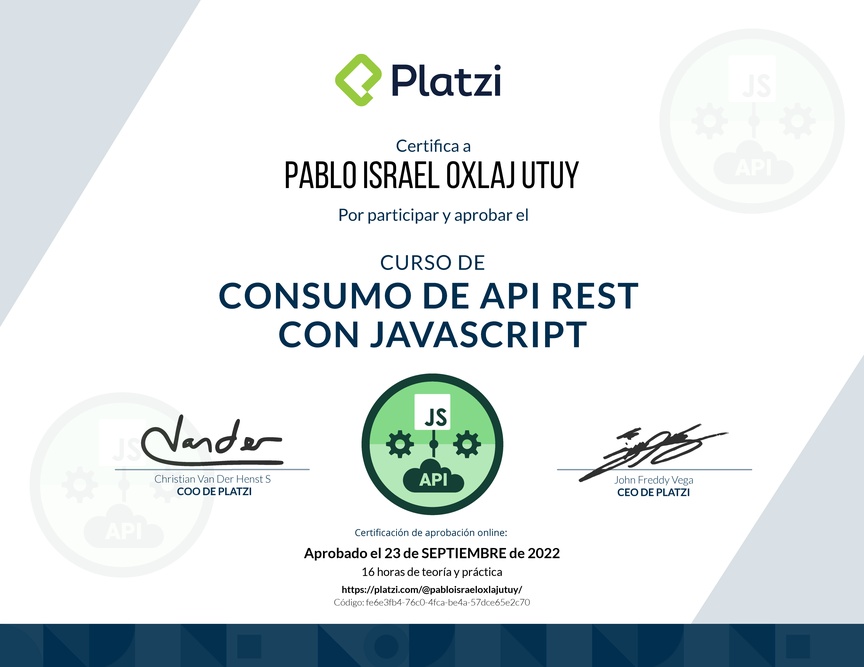Diploma del Curso de API REST con Javascript: Fundamentos