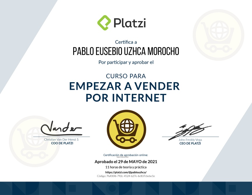 Diploma del Curso para Empezar a Vender por Internet