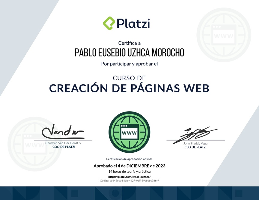 Diploma del Curso de Creación de Páginas Web con Wordpress y No-code