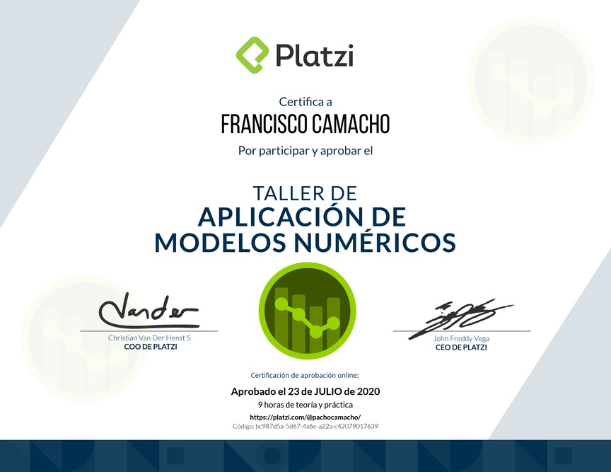 Diploma de Taller de Aplicación de Modelos Numéricos
